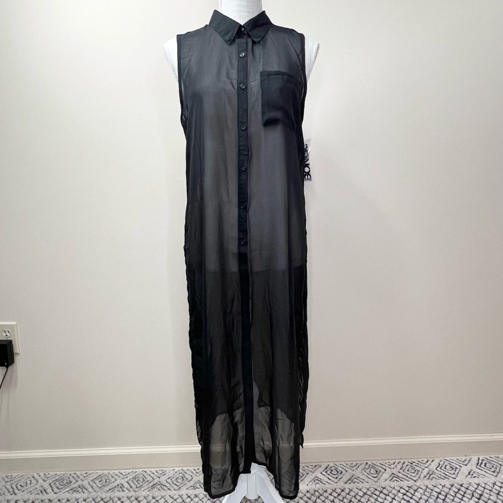 NWT Bongo Y2K Sheer Button Down Shirt Midi Dress Medium Juniors